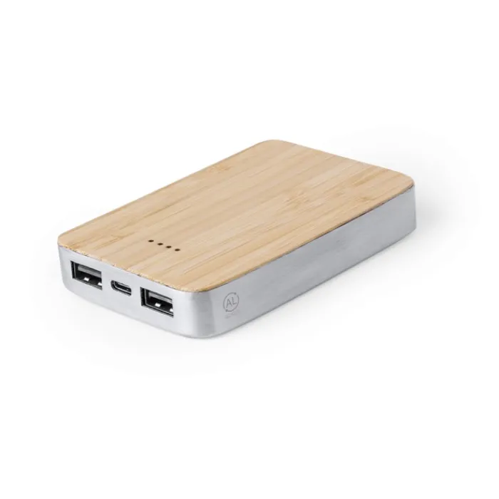 Gift Campaign Powerbank rettangolare in alluminio riciclato e bambù da 5.000 mAh> Power Bank Personalizzati