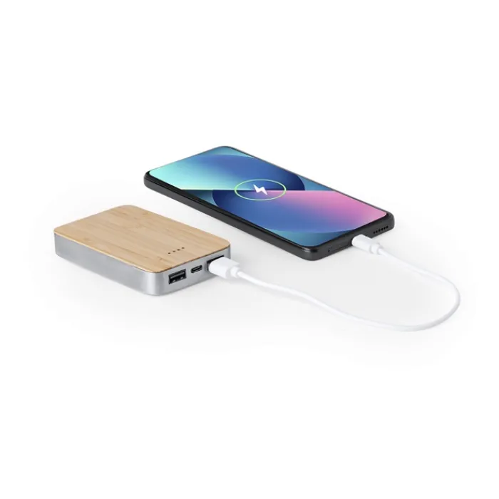 Gift Campaign Powerbank rettangolare in alluminio riciclato e bambù da 5.000 mAh> Power Bank Personalizzati