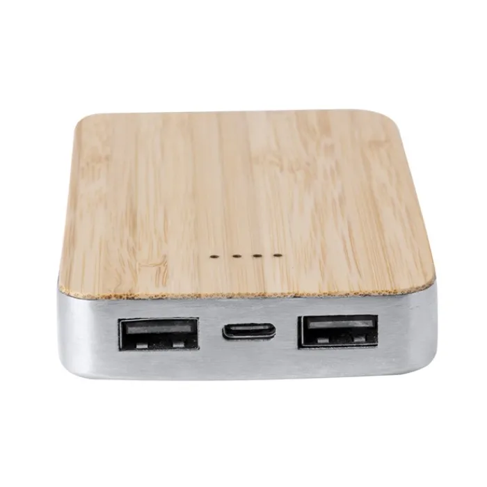 Gift Campaign Powerbank rettangolare in alluminio riciclato e bambù da 5.000 mAh> Power Bank Personalizzati