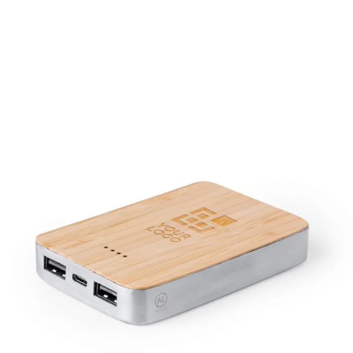 Gift Campaign Powerbank rettangolare in alluminio riciclato e bambù da 5.000 mAh> Power Bank Personalizzati