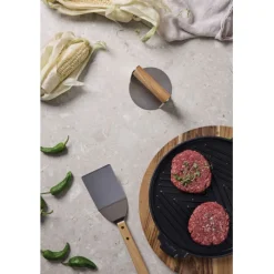 Gift Campaign Pressa per hamburger in acciaio inox con manico in legno Paso></noscript> Altri Utensili Da Cucina