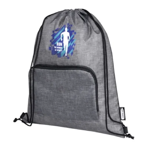 Gift Campaign Sacche promozionali in RPET a coulisse con tasca frontale con zip> Sacche Personalizzate