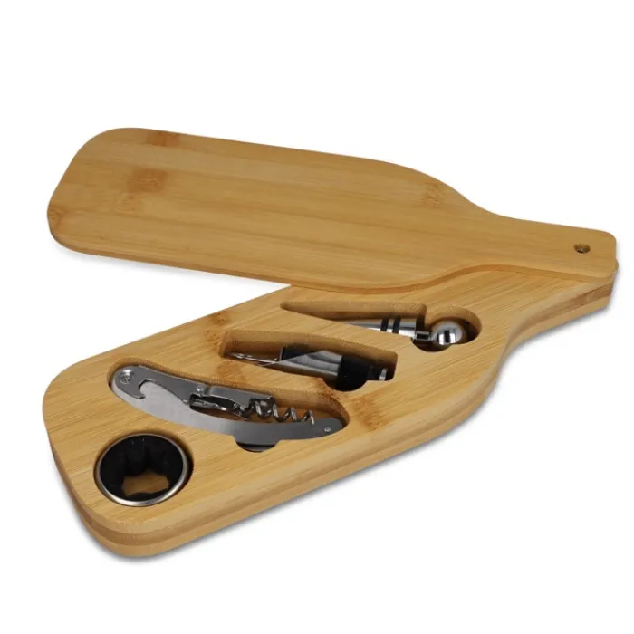 Gift Campaign Set da vino in bambù a forma di bottiglia con utensili> Gadget Per Vino|Cavatappi Personalizzati