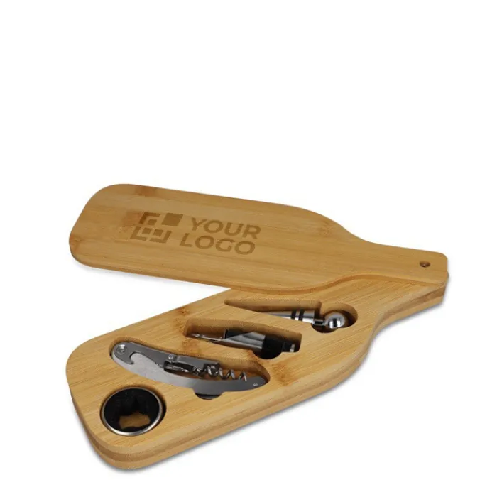Gift Campaign Set da vino in bambù a forma di bottiglia con utensili> Gadget Per Vino|Cavatappi Personalizzati