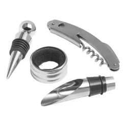 Gift Campaign Set da vino in cofanetto circolare con 4 accessori in acciaio inox></noscript> Gadget Per Vino|Cavatappi Personalizzati