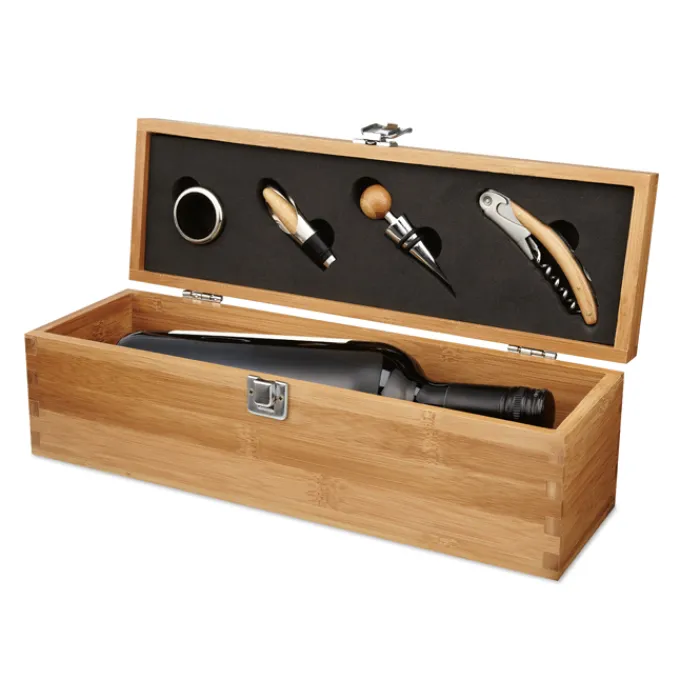 Gift Campaign Set da vino personalizzati con cofanetto di bambù Semillon> Gadget Per Vino