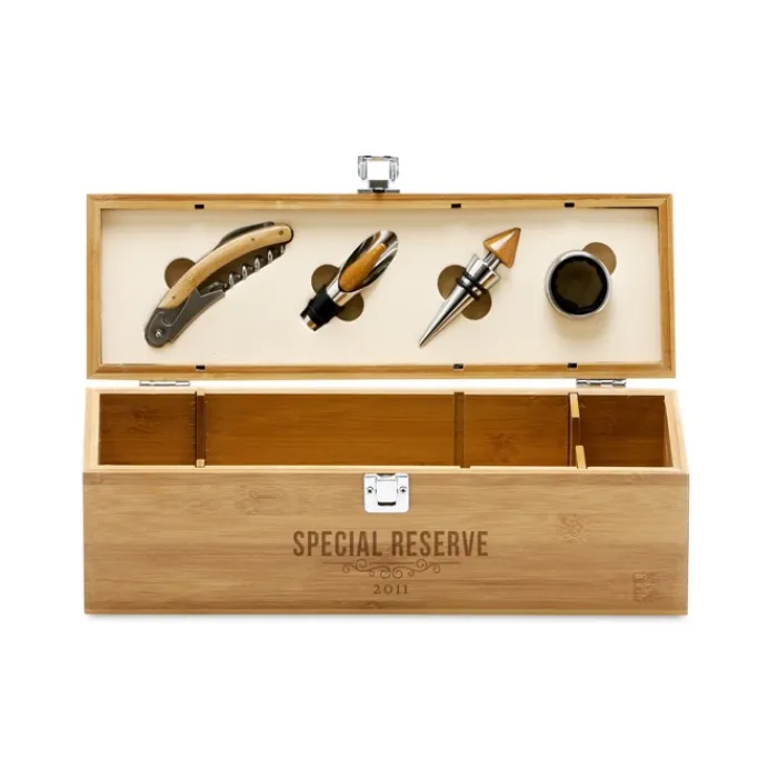 Gift Campaign Set da vino presentato in elegante scatola di bambù e metallo> Gadget Per Vino