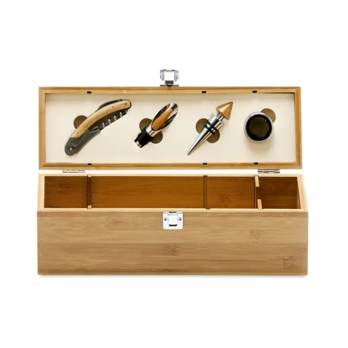 Gift Campaign Set da vino presentato in elegante scatola di bambù e metallo> Gadget Per Vino