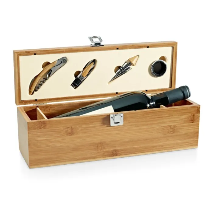 Gift Campaign Set da vino presentato in elegante scatola di bambù e metallo> Gadget Per Vino