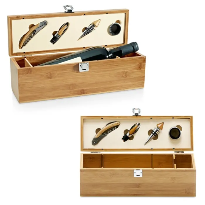Gift Campaign Set da vino presentato in elegante scatola di bambù e metallo> Gadget Per Vino