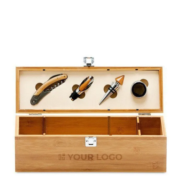 Gift Campaign Set da vino presentato in elegante scatola di bambù e metallo> Gadget Per Vino