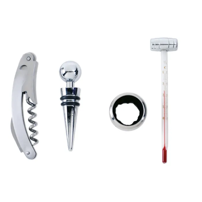 Gift Campaign Set da vino serigrafato con cofanetto di legno e 4 accessori Merlot> Gadget Per Vino