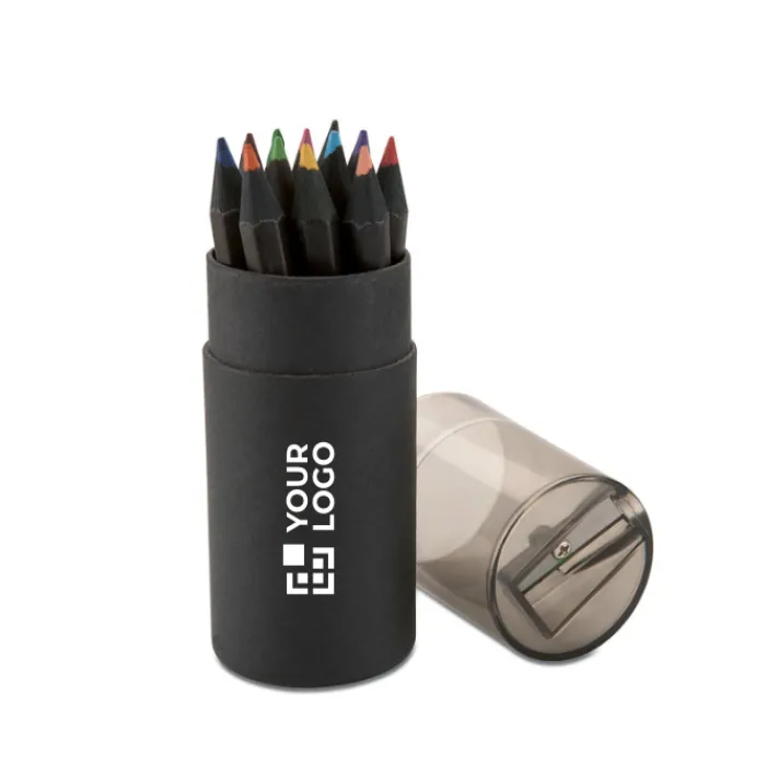 Gift Campaign Set di 12 matite colorate in scatola cilindrica con temperino Black> Regali Per Bambini|Matite Colorate