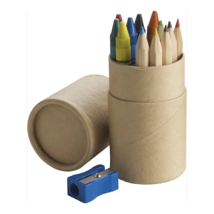 Gift Campaign Set di 6 pastelli e 6 colori a cera in tubo di carta con temperino> Matite Colorate