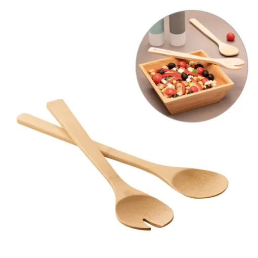 Gift Campaign Set di 2 posate da insalata in legno di bambù con logo inciso Bamboo> Altri Utensili Da Cucina