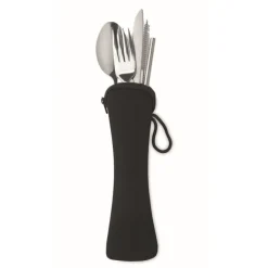 Gift Campaign Set di posate con logo in acciaio inox in un sacchetto di neoprene nero></noscript> Altri Utensili Da Cucina
