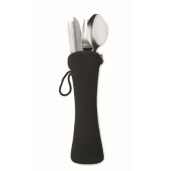 Gift Campaign Set di posate con logo in acciaio inox in un sacchetto di neoprene nero></noscript> Altri Utensili Da Cucina