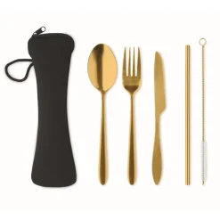 Gift Campaign Set di posate con logo in acciaio inox in un sacchetto di neoprene nero></noscript> Altri Utensili Da Cucina