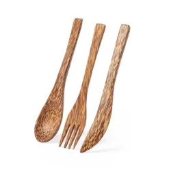 Gift Campaign Set di posate con logo in noce di cocco con sacchetto di cotone Coco></noscript> Altri Utensili Da Cucina