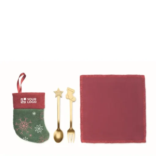 Gift Campaign Set di posate da dessert e tovagliolo in piccola calza della Befana> Gadget Natalizi