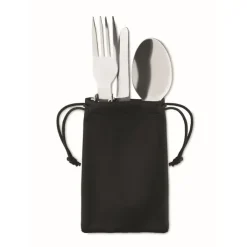 Gift Campaign Set di posate in acciaio inox pieghevoli in sacchetto d'RPET Inox Camping></noscript> Altri Utensili Da Cucina