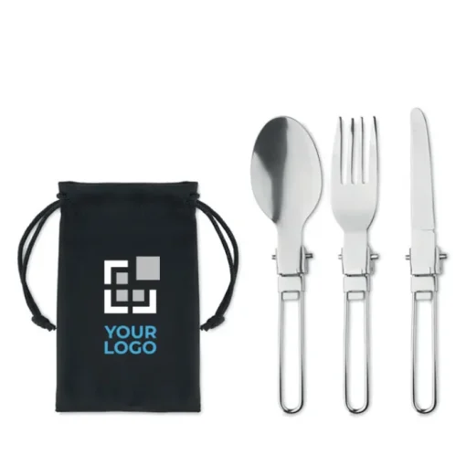 Gift Campaign Set di posate in acciaio inox pieghevoli in sacchetto d'RPET Inox Camping> Altri Utensili Da Cucina