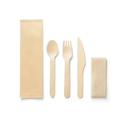 Gift Campaign Set di posate monouso in legno con tovagliolo Complete> Altri Utensili Da Cucina