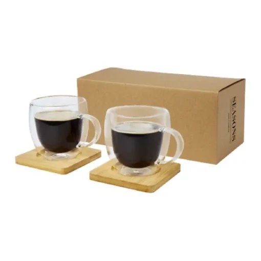 Gift Campaign Set due tazze piccole caffè doppia parete tappo bambù 250ml Macchiato> Tazzine Da Caffè E Tazze Tè
