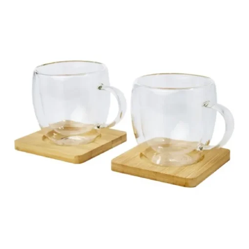 Gift Campaign Set due tazze piccole caffè doppia parete tappo bambù 250ml Macchiato> Tazzine Da Caffè E Tazze Tè