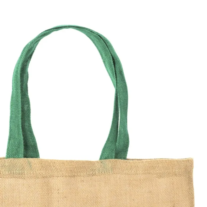 Gift Campaign Shopper con logo in iuta e cotone con manici colorati Jute Grocery> Borse In Juta|Tote Bag Personalizzate