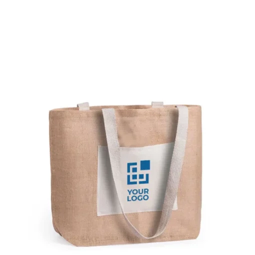 Gift Campaign Shopper di juta personalizzabili con tasca frontale Jute Trendy> Borse In Juta