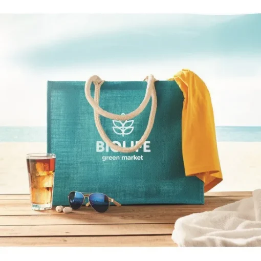 Gift Campaign Shopper di juta personalizzabili con manici corti di cotone Jute Ibiza> Borse In Juta