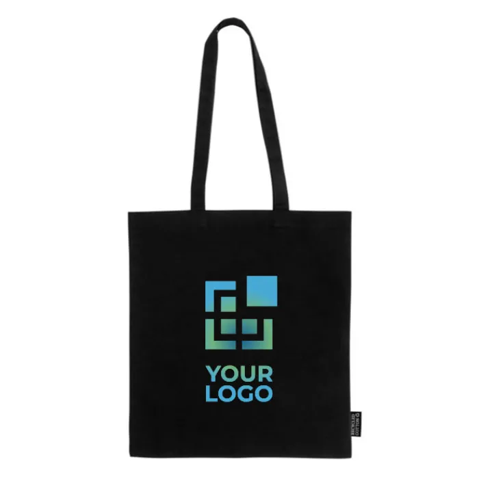 Gift Campaign Shopper nera con manici lunghi in 100% cotone riciclato da 180 g/m²> Shopper In Cotone Personalizzate