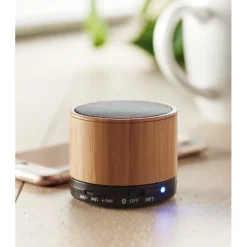 Gift Campaign Speaker bluetooth 4.2 cilindrico in ABS in bambù con luce LED Natura><noscript><img width=