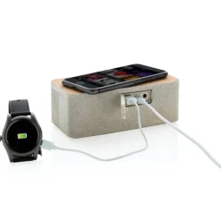 Gift Campaign Speaker con caricatore wireless in paglia, sughero a ABS Wheat Straw></noscript> Casse Personalizzate