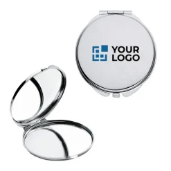 Gift Campaign Specchietto in metallo cromato con logo e doppio specchio UpTown></noscript> Gadget Per Parrucchieri|Specchietti Da Borsa