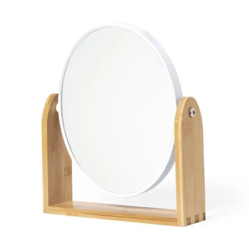 Gift Campaign Specchio da tavolo bifacciale con base in bambù con logo Twist> Gadget Per Parrucchieri