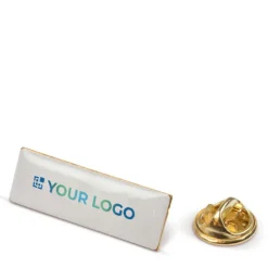 Gift Campaign Spilletta pubblicitaria rettangolare in metallo dorato 30x10mm></noscript> Spille
