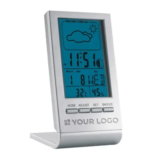 Gift Campaign Stazione meteo con logo schermo LCD blu con ora data sveglia Clearsky> Altri Gadget Pubblicitari