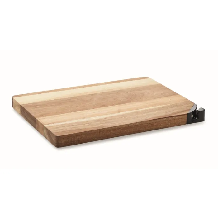 Gift Campaign Tagliere in personalizzato in acacia con affilalame su un angolo> Taglieri