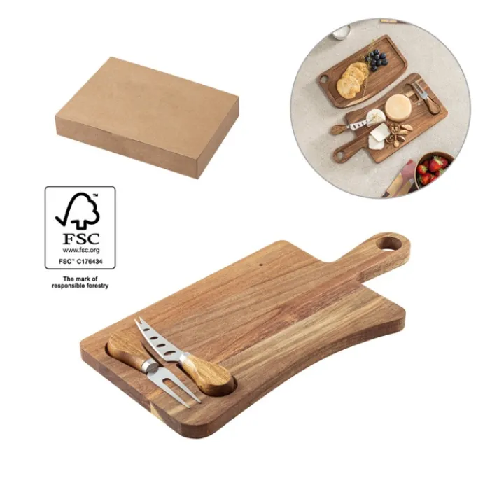 Gift Campaign Tagliere per formaggi in legno di acacia con forchettone e coltello> Taglieri