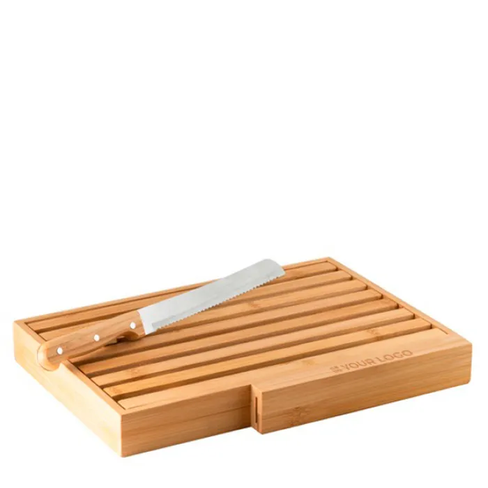 Gift Campaign Taglieri in bambù personalizzabili per pane con coltello in acciaio Migas> Taglieri