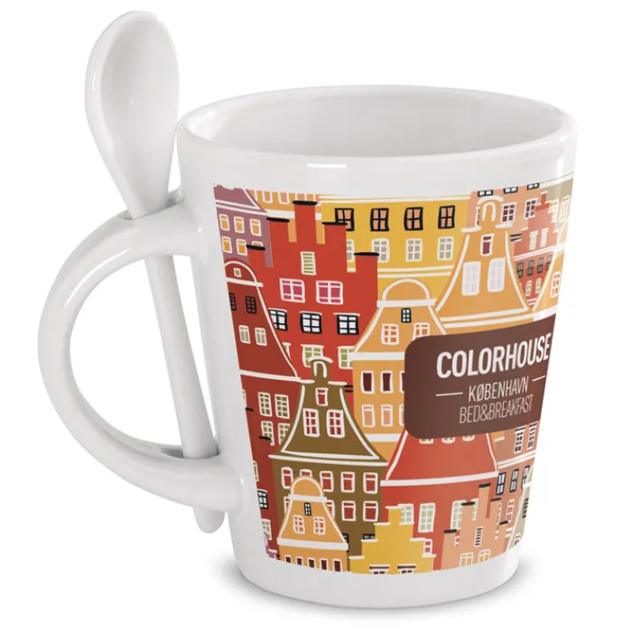 Gift Campaign Tazza aziendale sublimatica in ceramica con cucchiaio 300ml Sublimcon> Tazze Per Sublimazione Con Foto