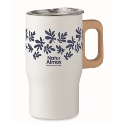 Gift Campaign Tazza da viaggio in acciaio inox riciclato e manico in legno 350ml></noscript> Bicchieri Termici Personalizzati