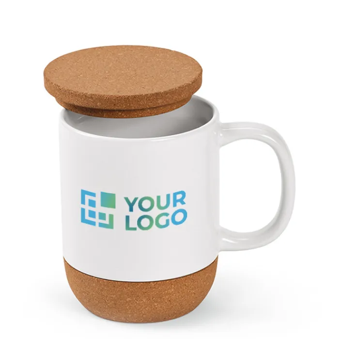 Gift Campaign Tazza ecologica di ceramica con coperchio e base in sughero da 350 ml> Tazze Mug