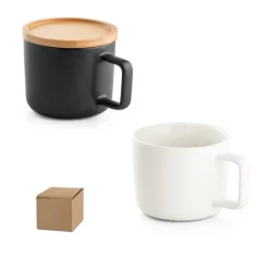 Gift Campaign Tazza promozionale in ceramica con coperchio bamboo 230ml Small Cover></noscript> Tazze Mug