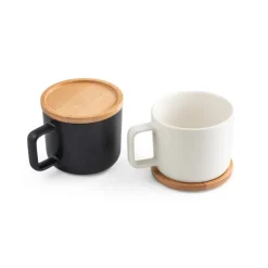 Gift Campaign Tazza promozionale in ceramica con coperchio bamboo 230ml Small Cover></noscript> Tazze Mug