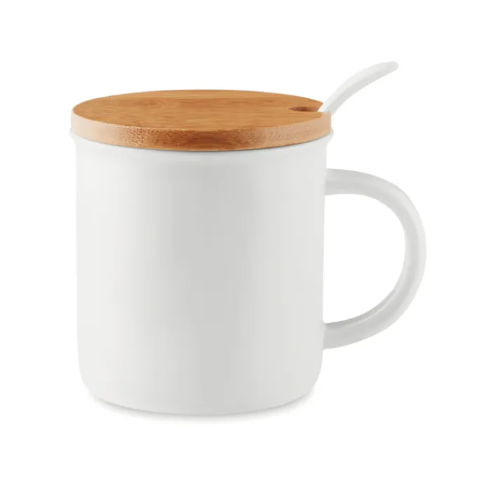 Gift Campaign Tazza promozionale porcellana cucchiaio e tappo bambù 380ml Topped> Tazzine Da Caffè E Tazze Tè
