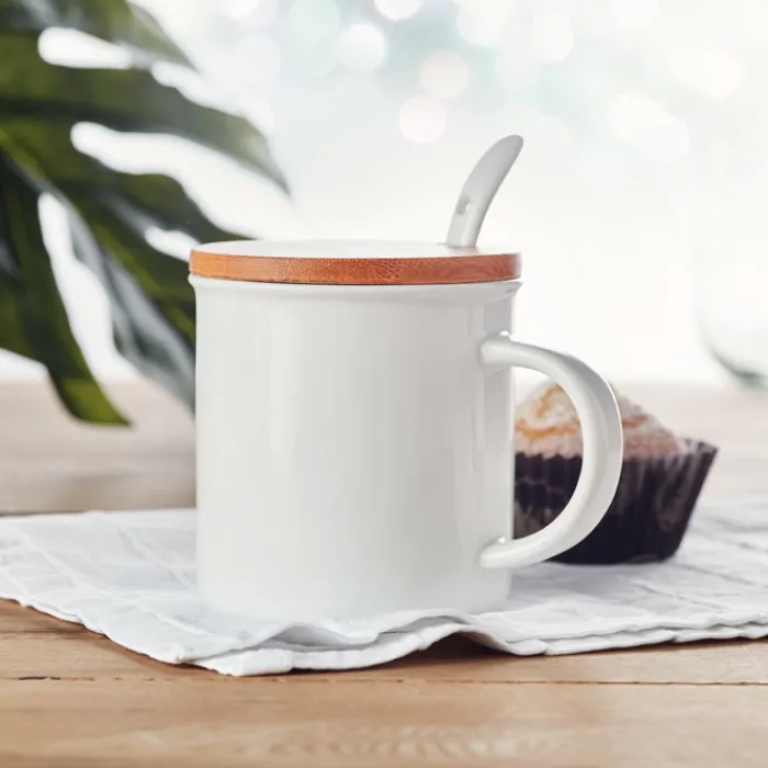 Gift Campaign Tazza promozionale porcellana cucchiaio e tappo bambù 380ml Topped> Tazzine Da Caffè E Tazze Tè