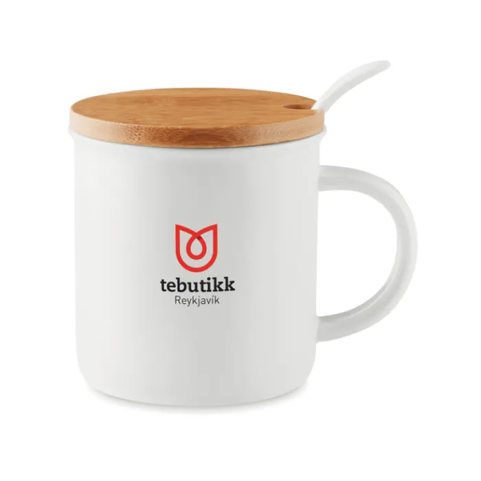 Gift Campaign Tazza promozionale porcellana cucchiaio e tappo bambù 380ml Topped> Tazzine Da Caffè E Tazze Tè